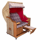 Strandkorb Sonnenpartner Modell Classic Geflecht naturoptik, Holz lasiert, Dessin Modena rot