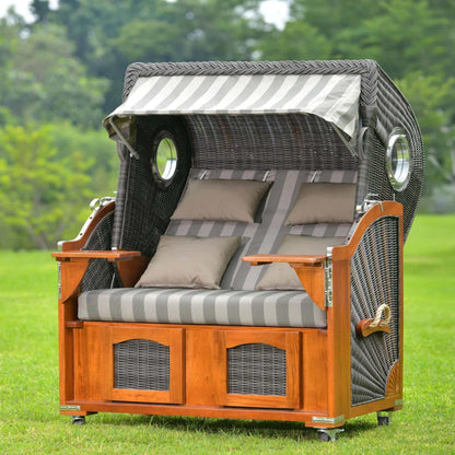 Strandkorb Koos Mahagoni PE grey Dessin grau gestreift - Strandkorb Fachhandel Prieß