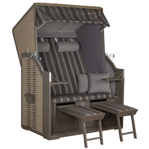 Strandkorb Compact grau anthrazit, Modell Trendy mit PE-Geflecht, gemütlich mit Fußstützen, ideal für den Strand.