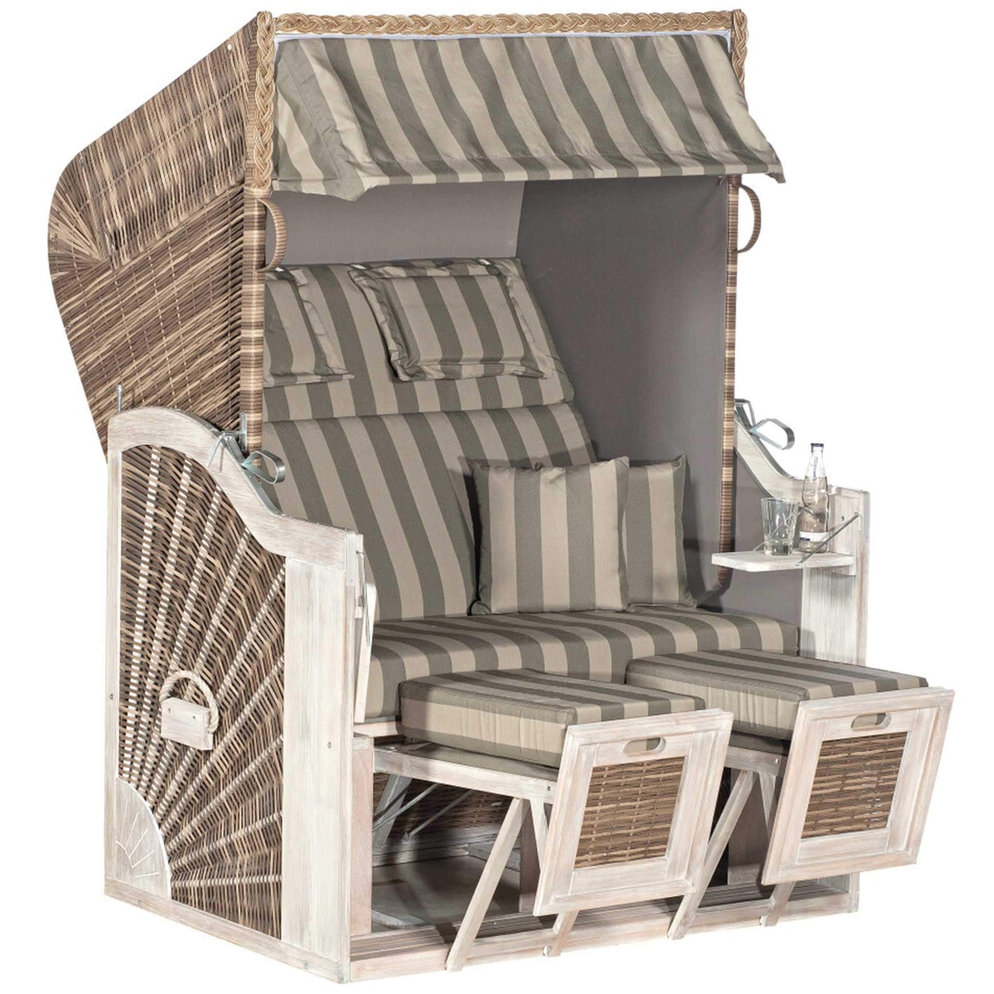 Strandkorb Rustikal 285 Z Sun Mix-Brown, elegantes Sonnengeflecht und komfortable Liegeflächen in einem stilvollen Design.