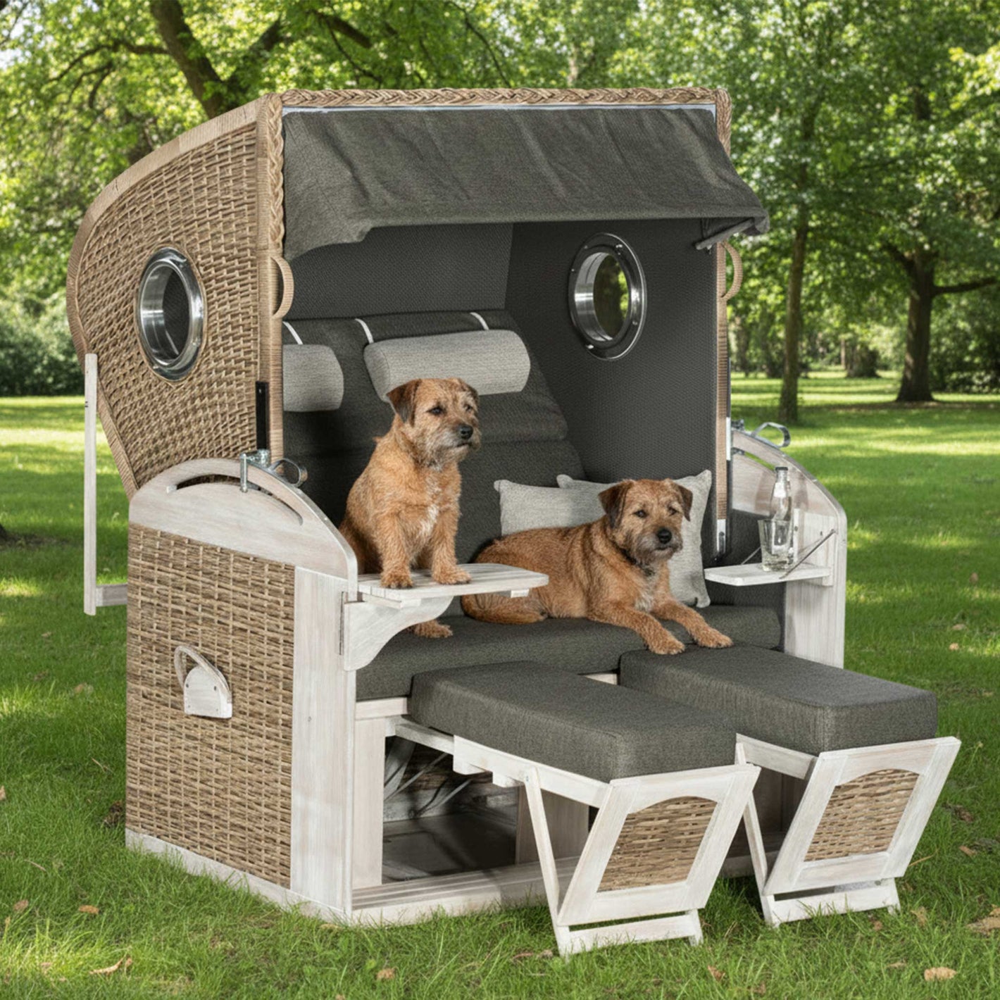 Strandkorb mit 2 Hunden