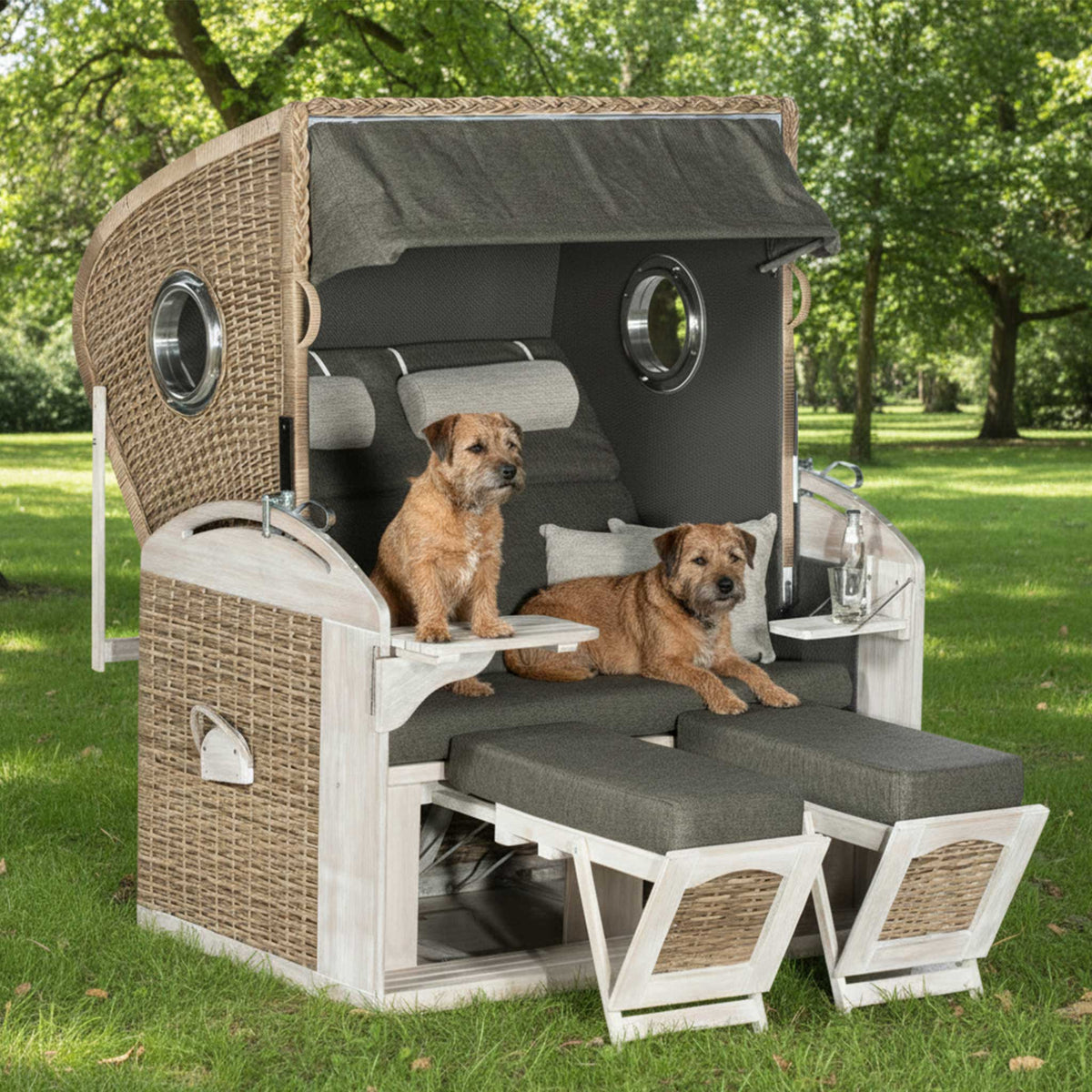 Strandkorb mit 2 Hunden