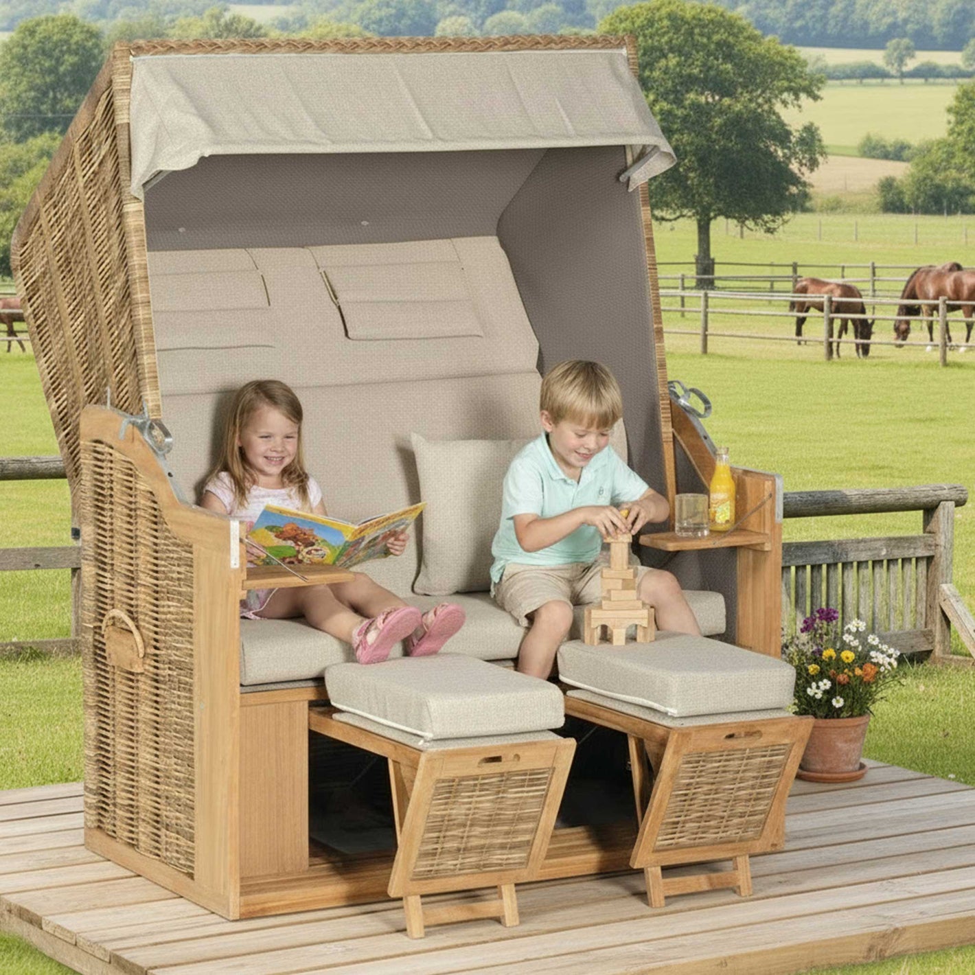 Strandkorb Teakholz mit Kinder