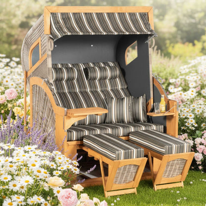 Strandkorb 405 Comfort XL im Garten zwischen Blumen