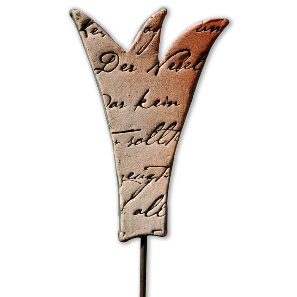 Keramik Blüte mit 2 Seiten als Gartendeko für Buchsbäume und Stauden auf Eisenstab