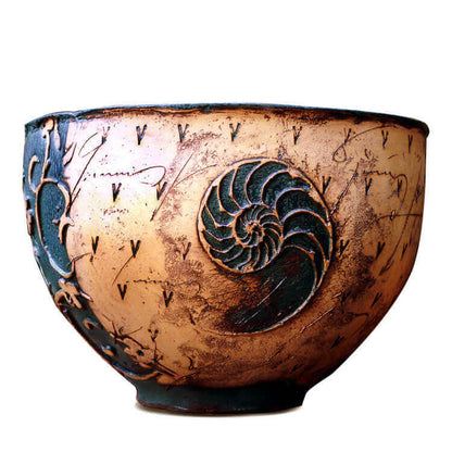 9013 Gartentopf mit Nautilus-Ornament, H 32 cm, Durchmesser 43 cm, frostsicherer Gartentopf für Außenbereich