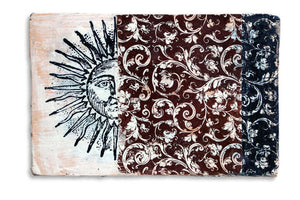 Küchenfliese 2401 mit halber Sonne und Barockmuster, dekorative Tonfliese 20 x 30 cm für Küche oder Gartenwand