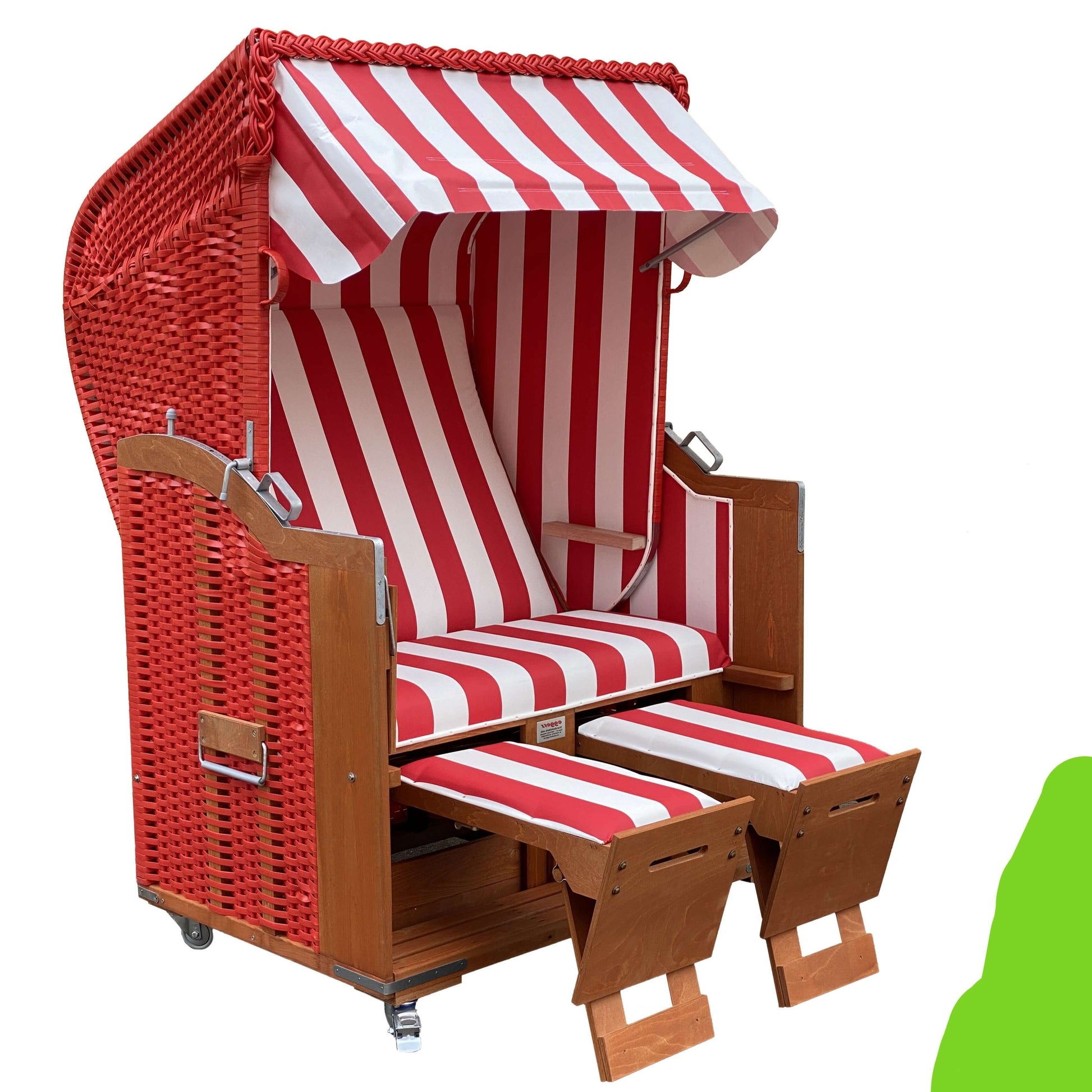 Eggers Strandkorb Standard mit PVC Folie in rot-weiß gestreift, wetterfest und komfortabel.