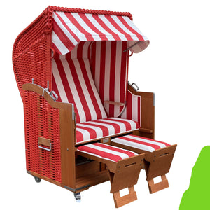 Eggers Strandkorb Standard mit PVC Folie in rot-weiß gestreift, wetterfest und komfortabel.