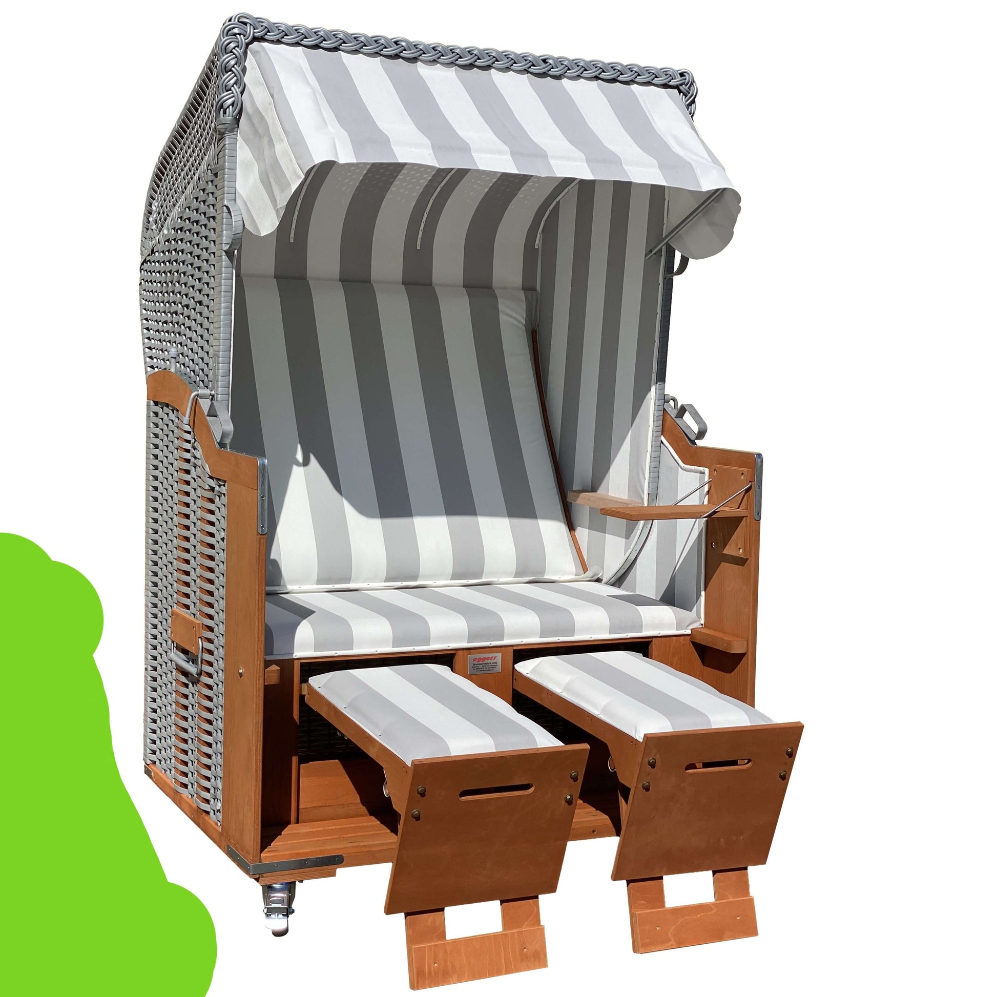 Eggers Strandkorb Standard mit PVC Folie, wetterfest und komfortabel, ideal für den Strand in Schleswig Holstein.