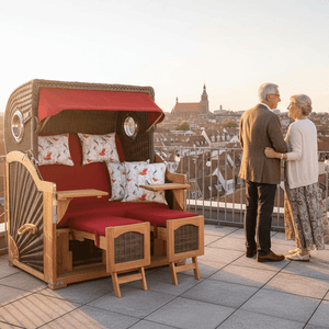 Strandkorb deVries PURE Seemöwe Teak PE stone grey 3 Größen wählbar, Des. 107