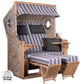 Strandkorb Trendy PURE Greenline 135 XL Bullaugen PE antique white Dessin 755 mit Fußstützen und grauen Streifenpolstern