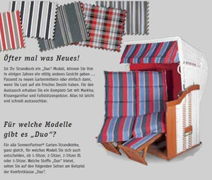 Sonnenpartner Tauschset Kissengarnitur mit verschiedenen Dessins für Garten-Strandkörbe im Duo-Modell.