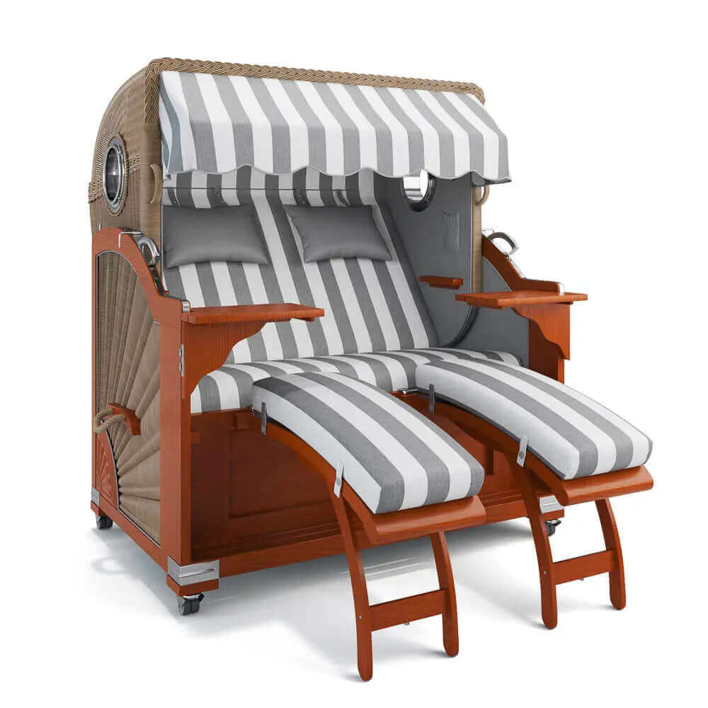 Strandkorb Kampen Mahagoni 145 cm Rattangeflecht Dessin Cadiz 32708 - Strandkorb Fachhandel Prieß