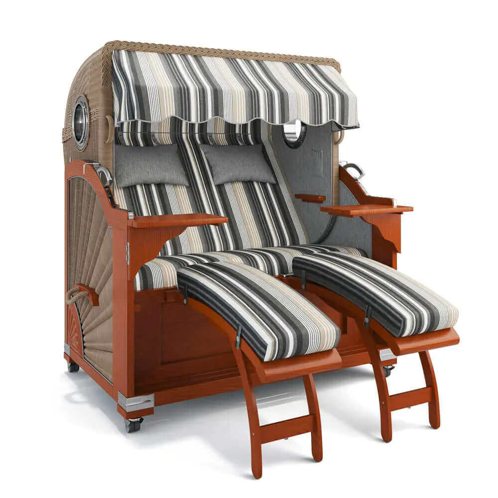 Strandkorb Kampen Mahagoni 145 cm Rattangeflecht Dessin Lissabon 52218 - Strandkorb Fachhandel Prieß