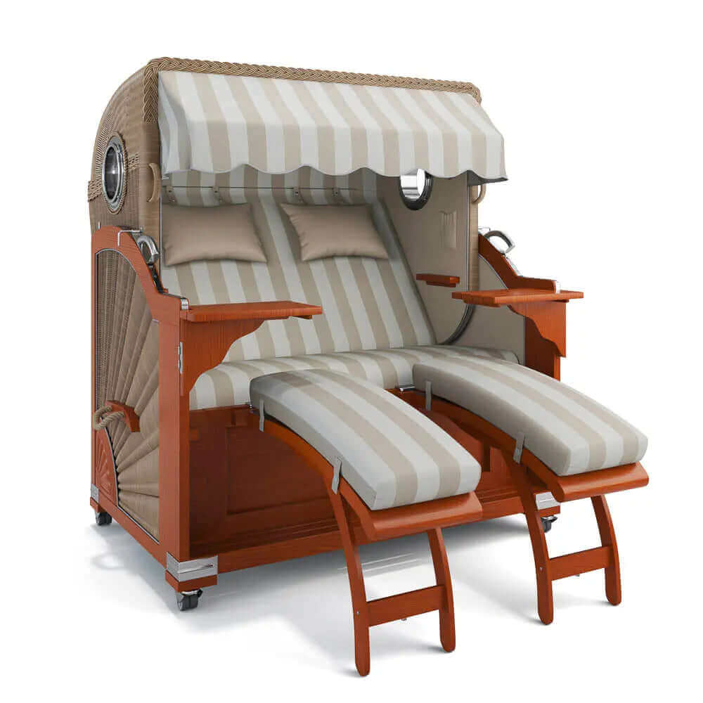 Strandkorb Kampen Mahagoni 145 cm Rattangeflecht Dessin Marbella 62607 - Strandkorb Fachhandel Prieß