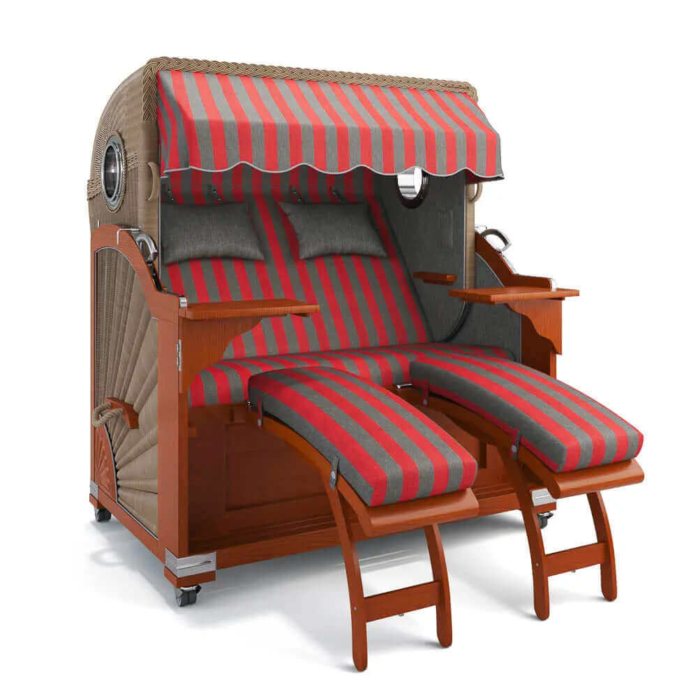 Strandkorb Kampen Mahagoni 145 cm Rattangeflecht Dessin Menorca 70300 - Strandkorb Fachhandel Prieß