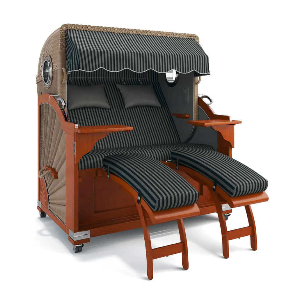 Strandkorb Kampen Mahagoni 145 cm Rattangeflecht Dessin New York 57474 - Strandkorb Fachhandel Prieß