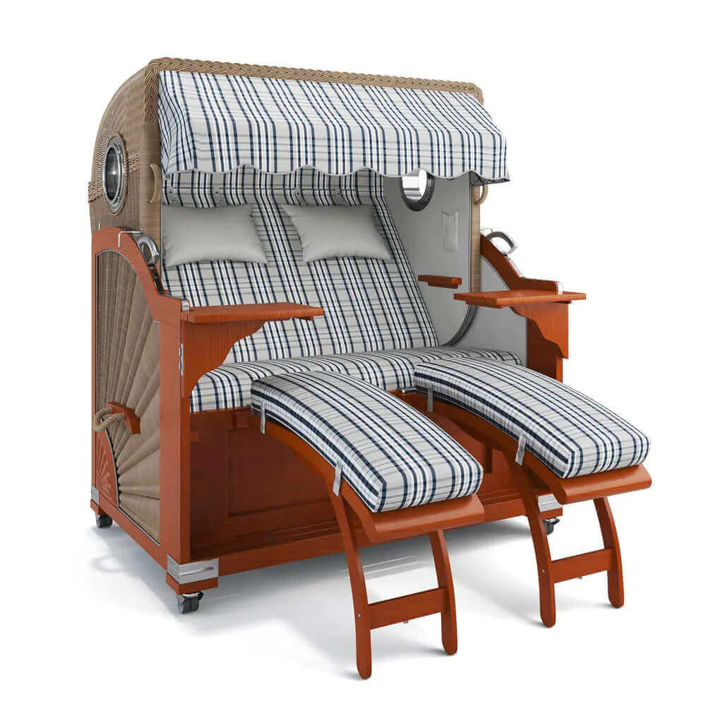 Strandkorb Kampen Mahagoni 145 cm Rattangeflecht Dessin Palma 24425 - Strandkorb Fachhandel Prieß