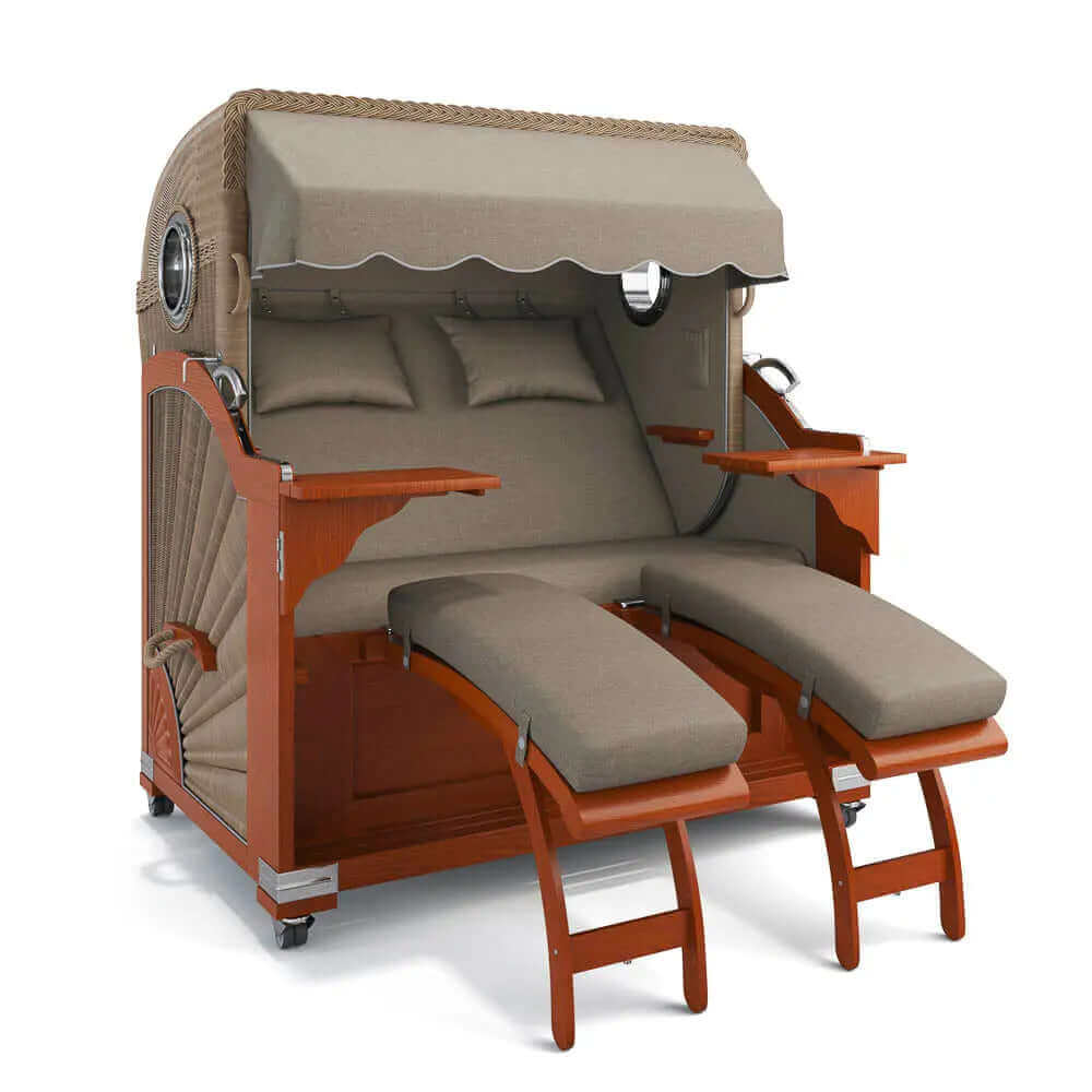 Strandkorb Kampen Mahagoni 145 cm Rattangeflecht Dessin San Sebastian 31421 - Strandkorb Fachhandel Prieß