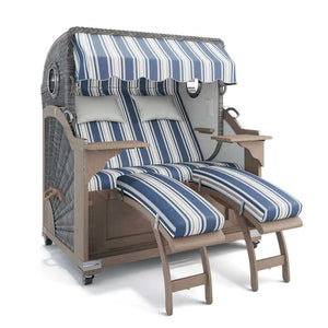 Strandkorb Kampen Teak Vintage Bullauge, Dessin Granada 55205 - Strandkorb Fachhandel Prieß