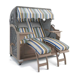 Strandkorb Kampen Teak Vintage Bullauge, Dessin Lissabon 52213 - Strandkorb Fachhandel Prieß