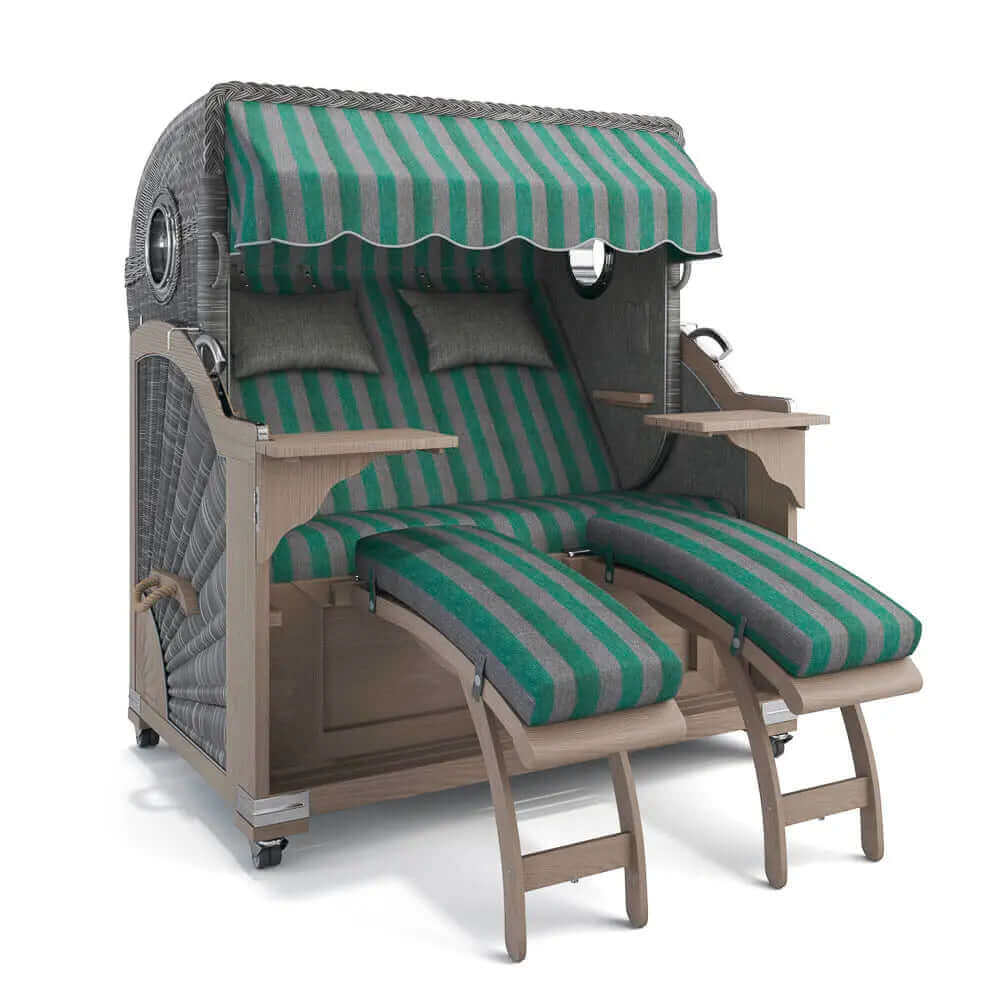 Strandkorb Kampen Teak Vintage Bullauge, Dessin Menorca 70600 - Strandkorb Fachhandel Prieß