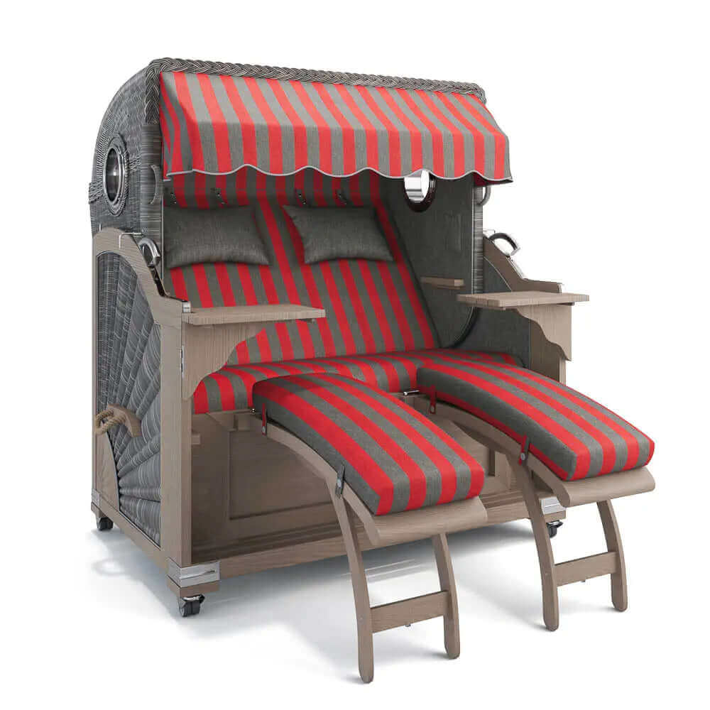 Strandkorb Kampen Teak Vintage Bullauge, Dessin Menorca 70300 - Strandkorb Fachhandel Prieß