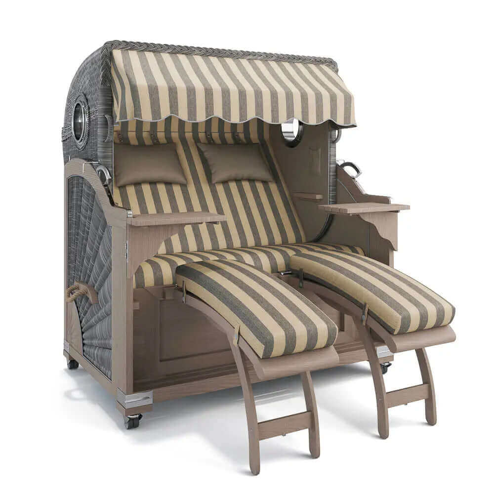 Strandkorb Kampen Teak Vintage Bullauge, Dessin Menorca 72158 - Strandkorb Fachhandel Prieß