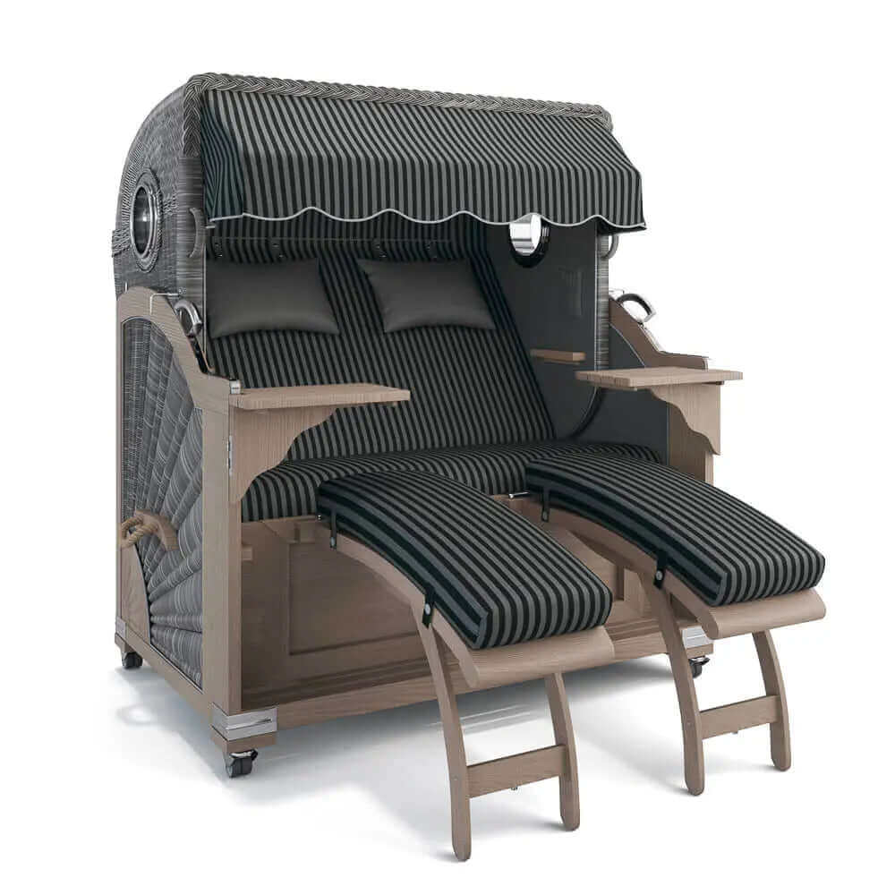 Strandkorb Kampen Teak Vintage Bullauge, Dessin New York 57474 - Strandkorb Fachhandel Prieß