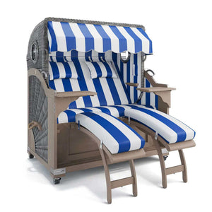 Strandkorb Kampen Teak Vintage Bullauge, Dessin PVC Blockstreifen abwaschbar 40025 - Strandkorb Fachhandel Prieß