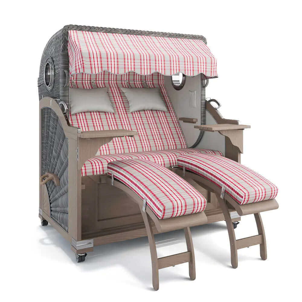 Strandkorb Kampen Teak Vintage Bullauge, Dessin Palma 24423 - Strandkorb Fachhandel Prieß