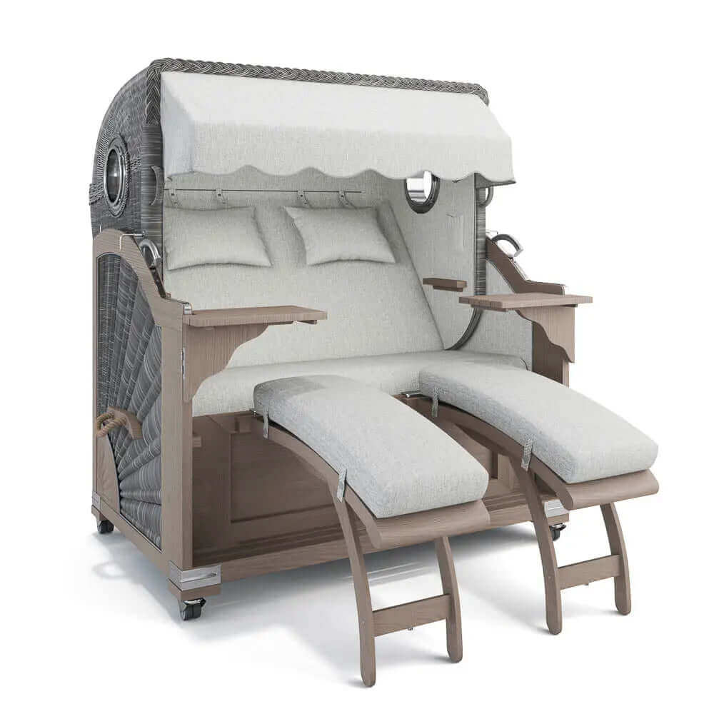 Strandkorb Kampen Teak Vintage Bullauge, Dessin Amsterdam 26200 - Strandkorb Fachhandel Prieß