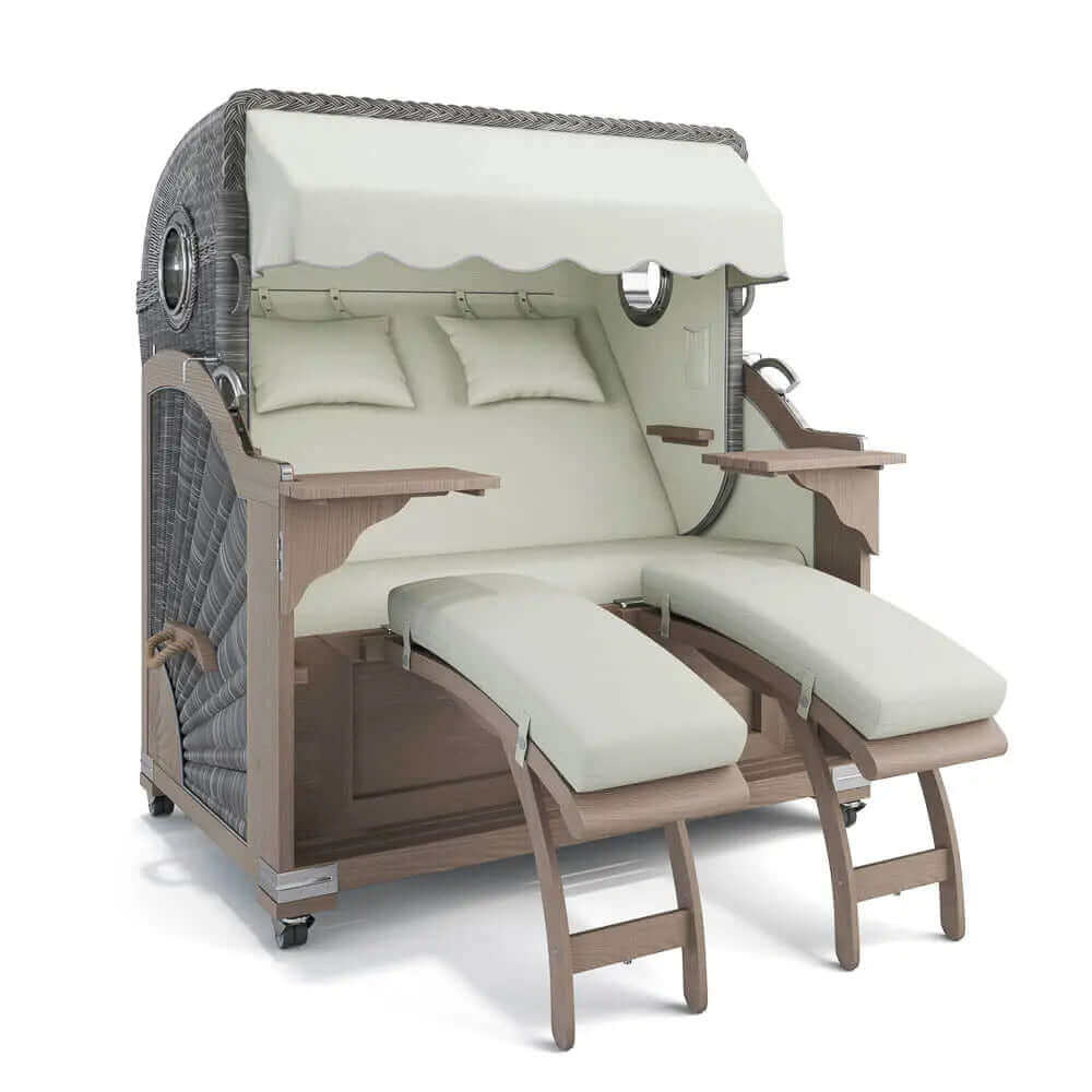 Strandkorb Kampen Teak Vintage Bullauge, Dessin Rotterdam 25100 - Strandkorb Fachhandel Prieß