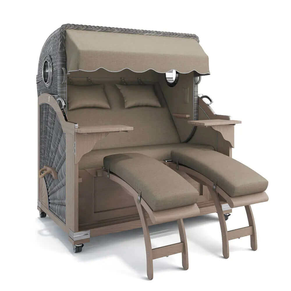 Strandkorb Kampen Teak Vintage Bullauge, Dessin San Sebastian 31421 - Strandkorb Fachhandel Prieß