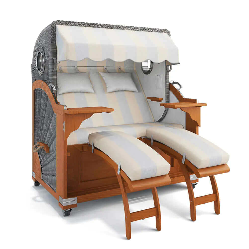 Strandkorb Kampen Teak 145 cm Rattangeflecht Dessin Barcelona 63608 - Strandkorb Fachhandel Prieß