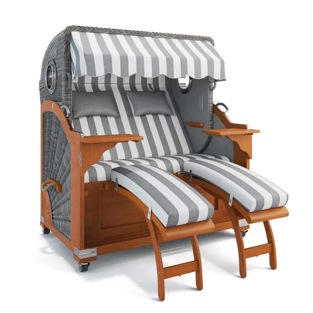 Strandkorb Kampen Teak 145 cm Rattangeflecht Dessin Cadiz 32708 - Strandkorb Fachhandel Prieß