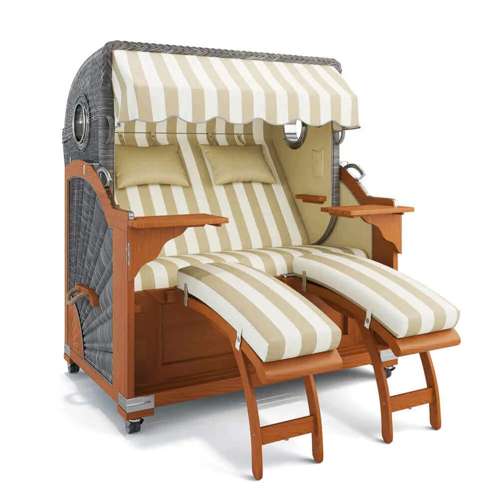 Strandkorb Kampen Teak 145 cm Rattangeflecht Dessin Cadiz 32707 - Strandkorb Fachhandel Prieß