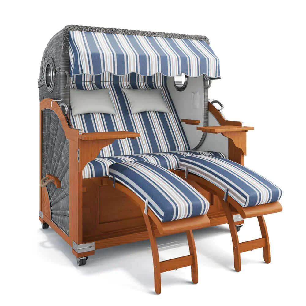 Strandkorb Kampen Teak 145 cm Rattangeflecht Dessin Granada 55205 - Strandkorb Fachhandel Prieß