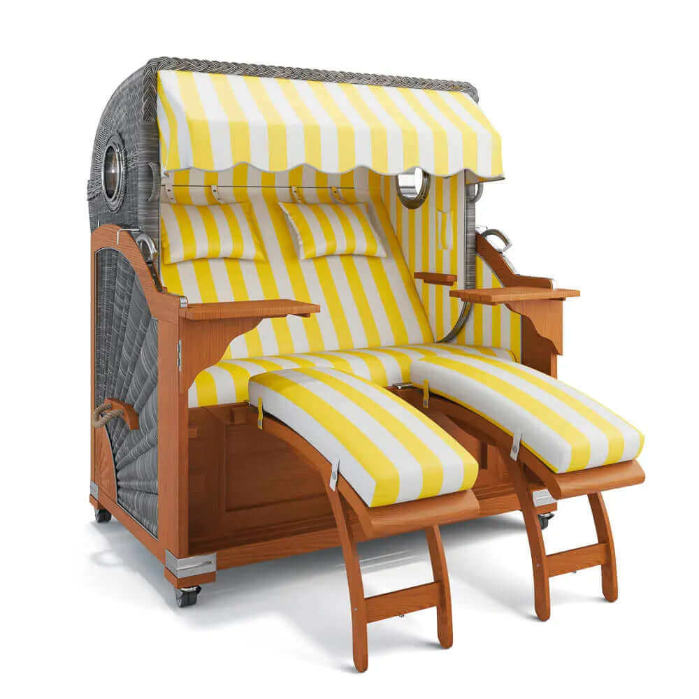 Strandkorb Kampen Teak 145 cm Rattangeflecht Dessin Hamburg 45901 - Strandkorb Fachhandel Prieß