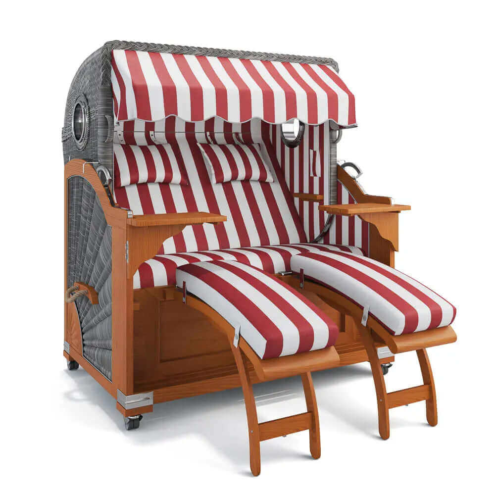 Strandkorb Kampen Teak 145 cm Rattangeflecht Dessin Hamburg 45903 - Strandkorb Fachhandel Prieß