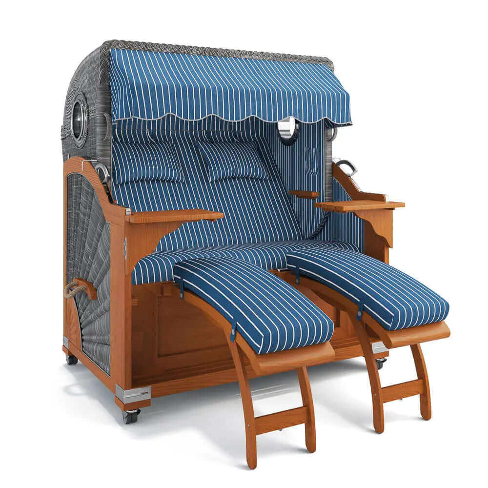 Strandkorb Kampen Teak 145 cm Rattangeflecht Dessin Hannover 95405 - Strandkorb Fachhandel Prieß