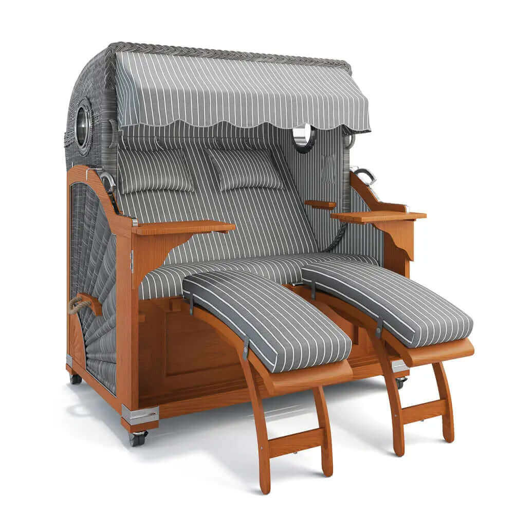 Strandkorb Kampen Teak 145 cm Rattangeflecht Dessin Hannover 95418 - Strandkorb Fachhandel Prieß