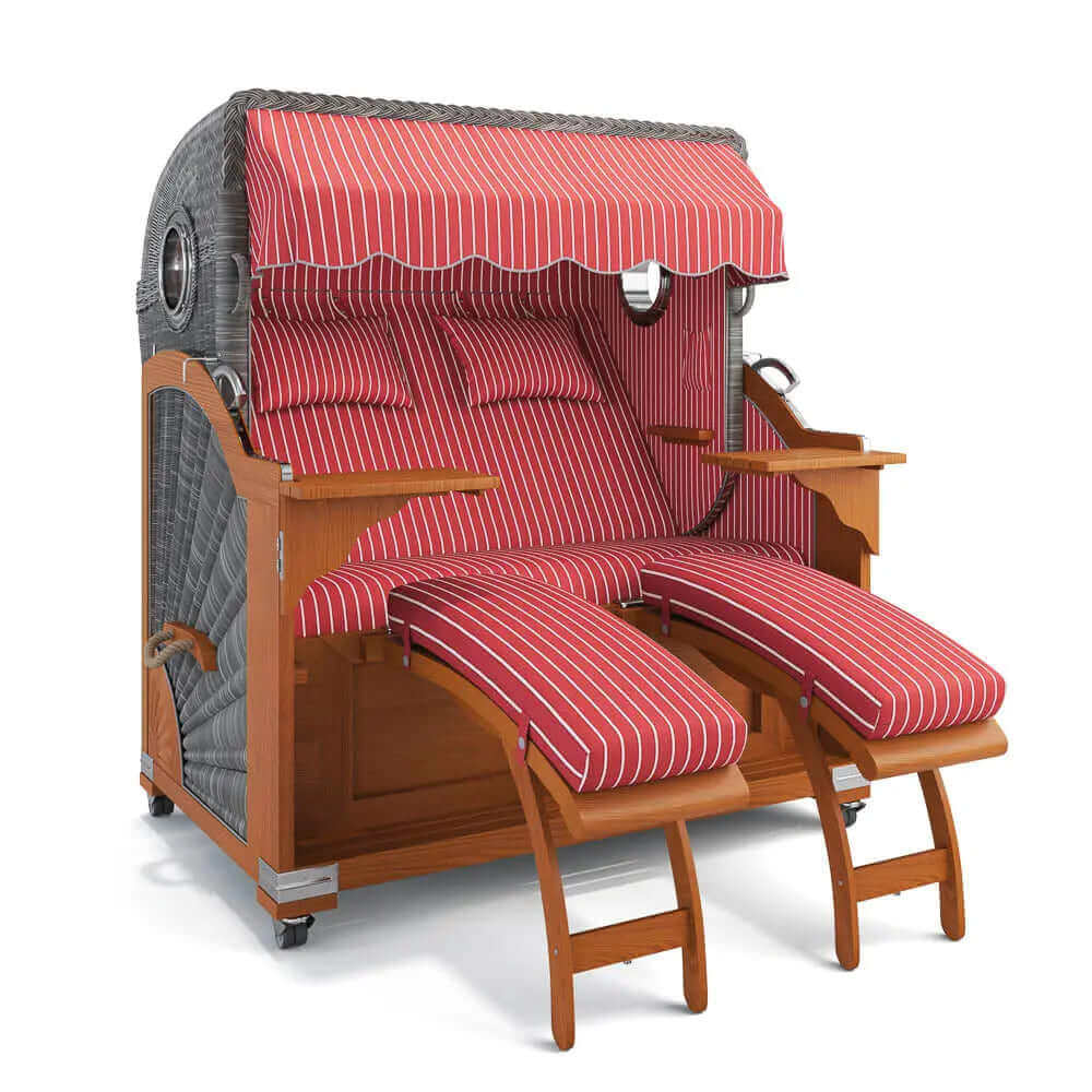 Strandkorb Kampen Teak 145 cm Rattangeflecht Dessin Hannover 95403 - Strandkorb Fachhandel Prieß