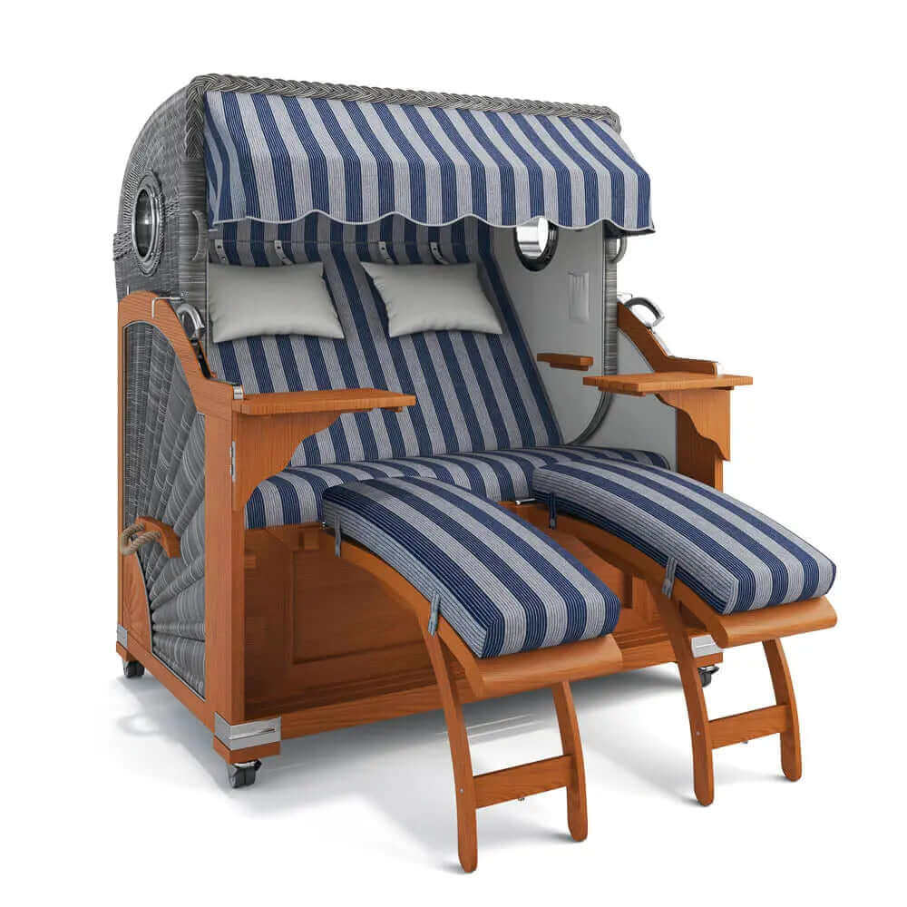 Strandkorb Kampen Teak 145 cm Rattangeflecht Dessin Ibiza 64205 - Strandkorb Fachhandel Prieß