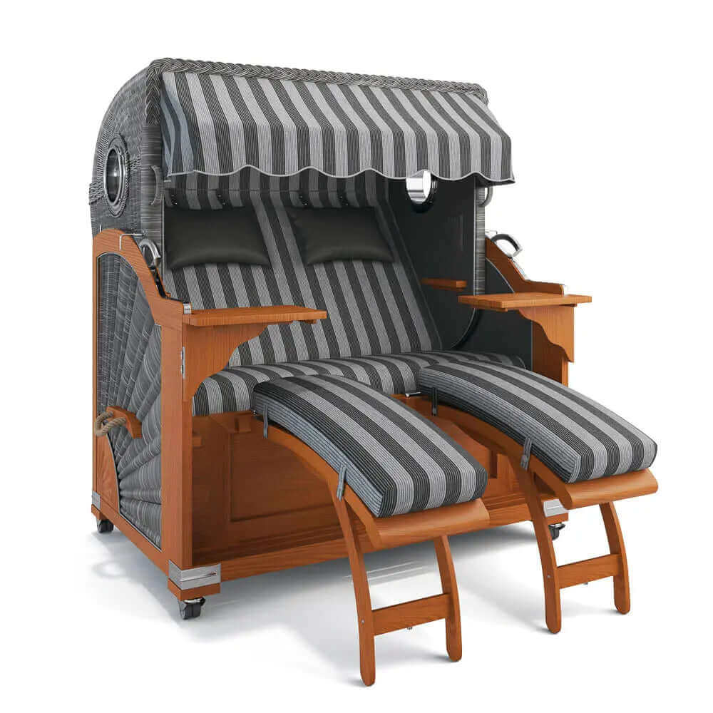 Strandkorb Kampen Teak 145 cm Rattangeflecht Dessin Ibiza 64208 - Strandkorb Fachhandel Prieß