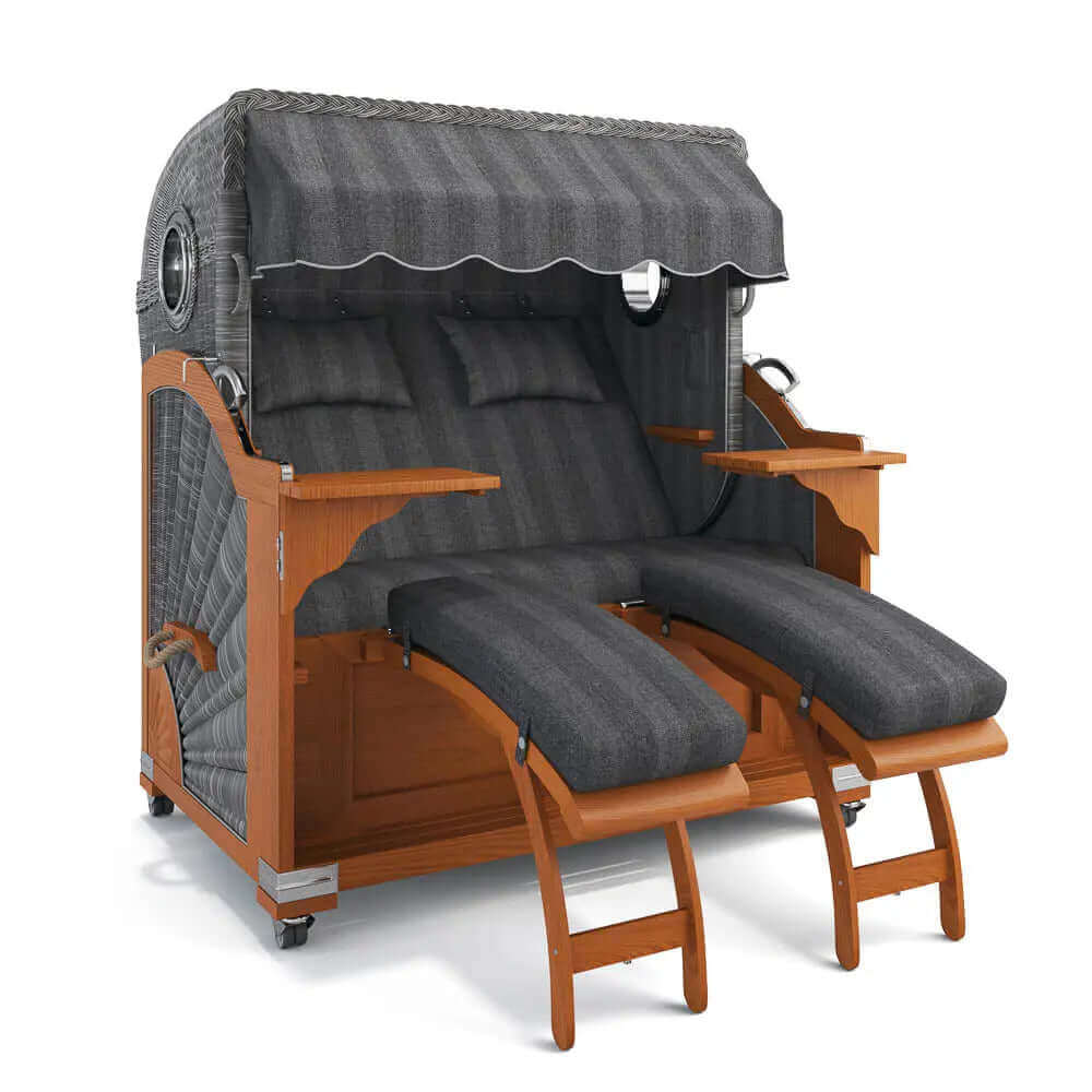 Strandkorb Kampen Teak 145 cm Rattangeflecht Dessin Innsbruck 42665 - Strandkorb Fachhandel Prieß