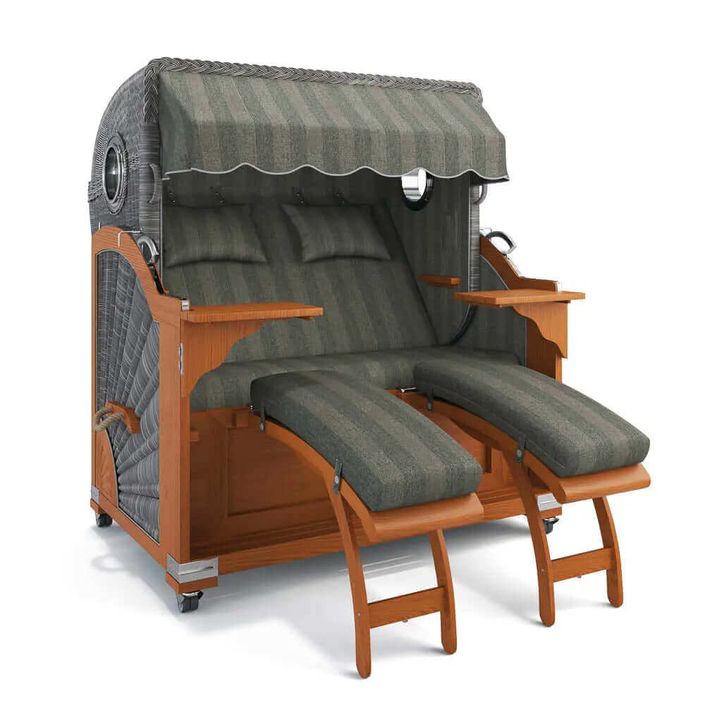 Strandkorb Kampen Teak 145 cm Rattangeflecht Dessin Innsbruck 42640 - Strandkorb Fachhandel Prieß