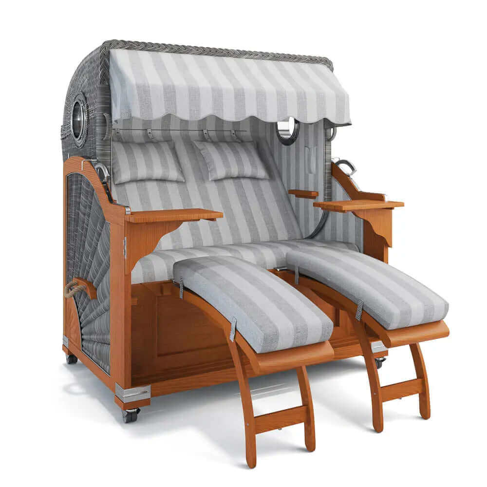 Strandkorb Kampen Teak 145 cm Rattangeflecht Dessin Innsbruck 42655 - Strandkorb Fachhandel Prieß