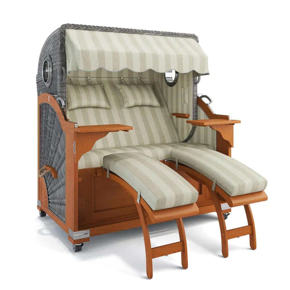 Strandkorb Kampen Teak 145 cm Rattangeflecht Dessin Innsbruck 42639 - Strandkorb Fachhandel Prieß